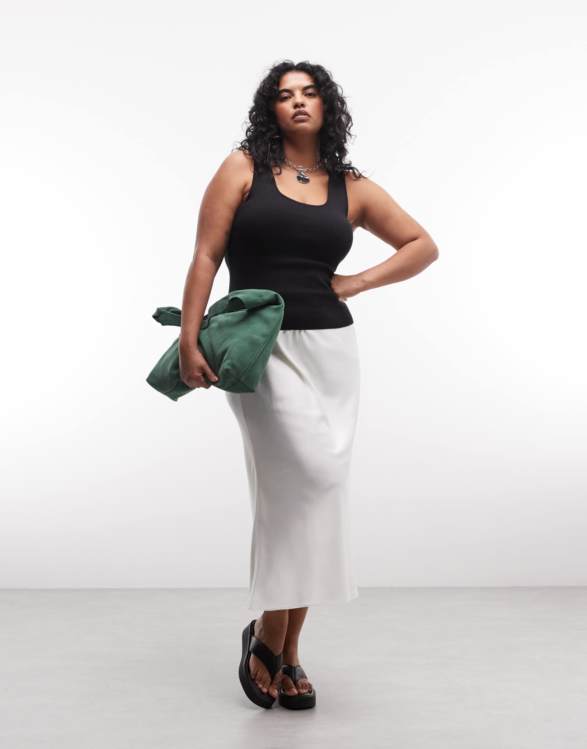 asos design curve satin bias cut midi skirt in winter white