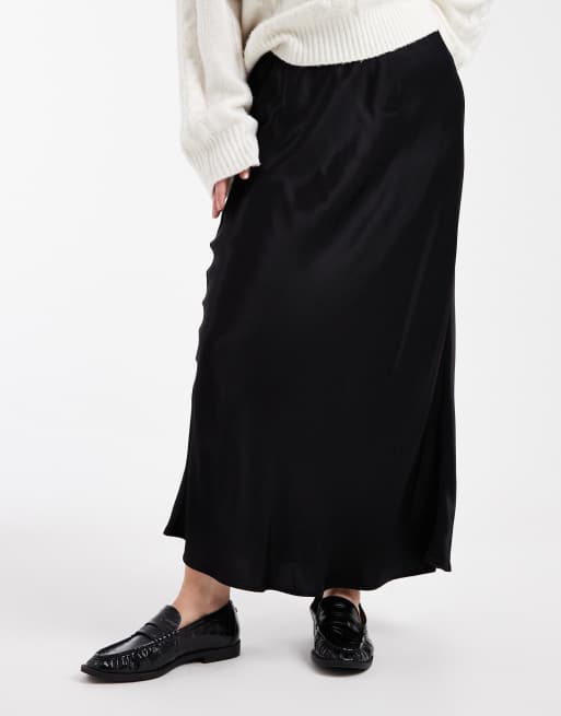 ASOS DESIGN Curve satin bias maxi skirt in black