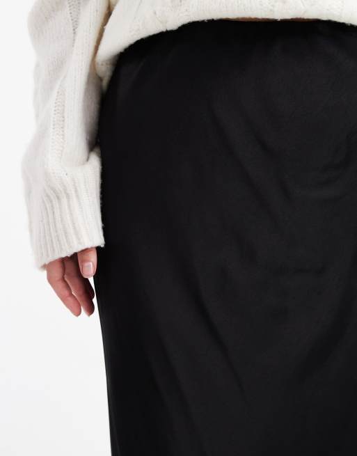 ASOS DESIGN Curve satin bias maxi skirt in black