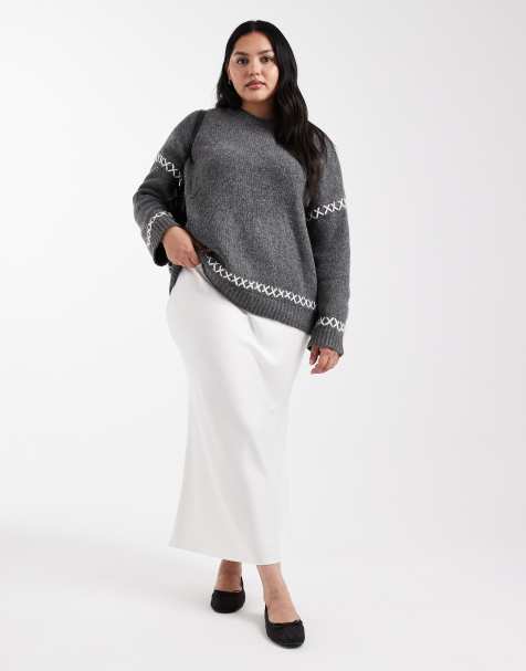 ASOS DESIGN Curve satin bias maxi skirt in winter white - view 1