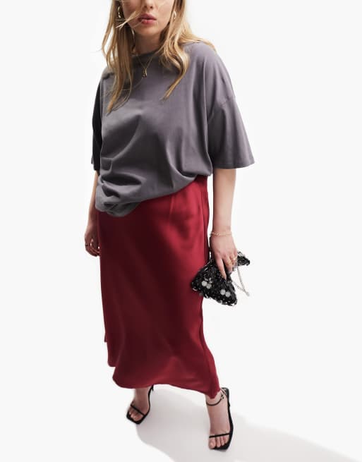 Asos red midi skirt best sale