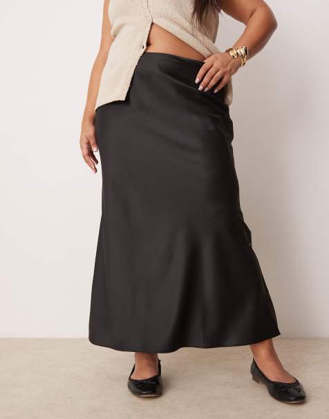 ASOS DESIGN Curve satin bias midi skirt in black - view 1