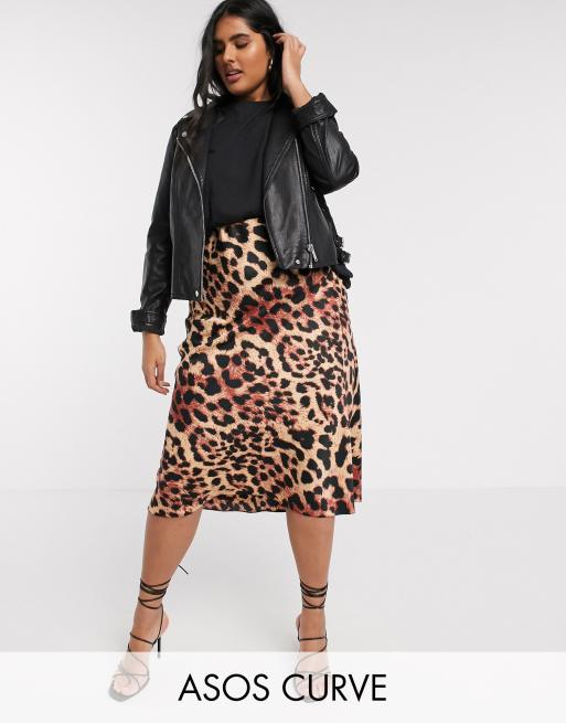 ASOS DESIGN Curve satin bias midi skirt in leopard print | ASOS