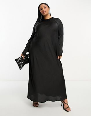 Asos Curve Asos Design Curve Satin Biased Maxi Dress With Button Detail In Black