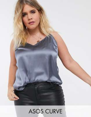 ASOS DESIGN Curve satin cami in Blue gray