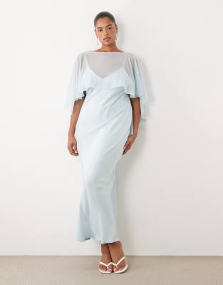 Asos Curve Asos Design Curve Satin Cape Layer Maxi Dress In Blue