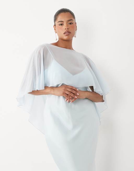 ASOS DESIGN Curve satin cape layer maxi dress in blue, 2 of 4
