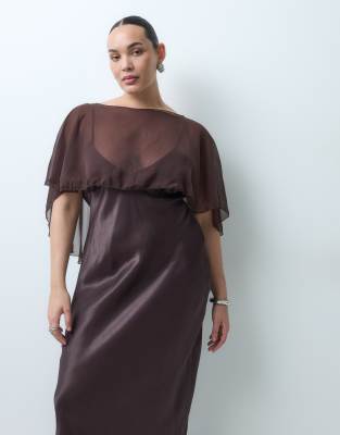 Asos Curve Asos Design Curve Satin Cape Layer Maxi Dress In Brown
