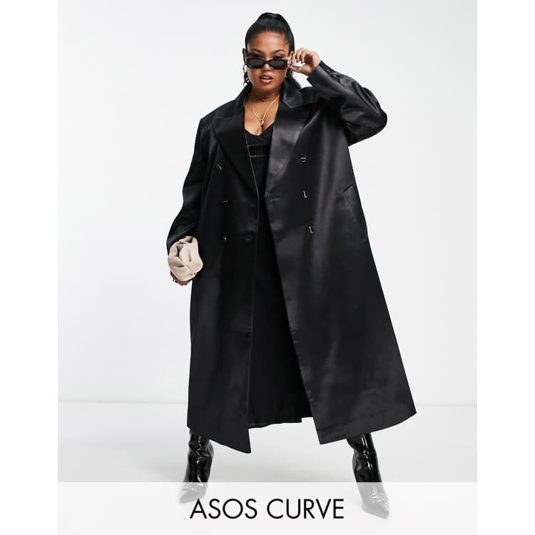 ASOS DESIGN Curve satin dad coat in black