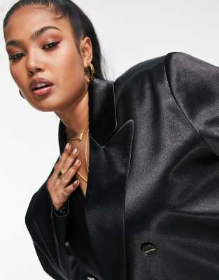 ASOS DESIGN Curve satin dad coat in black