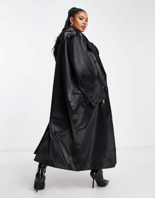 ASOS DESIGN Curve satin dad coat in black