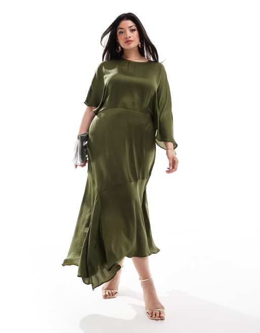 Olive green midi dress with sleeves hotsell