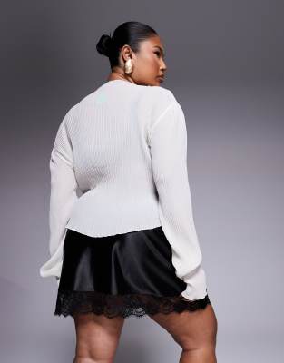 Asos Curve Asos Design Curve Satin Lace Trim Mini Skirt In Black