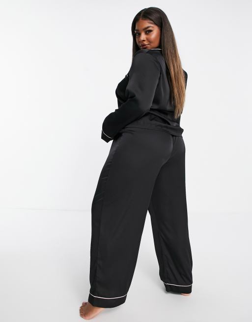 ASOS DESIGN pajama set with t-shirt and pants in black with fleece