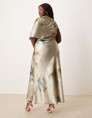 Asos Curve Asos Design Curve Satin Maxi Dress Slashed Neck Cape Detail In Multi
