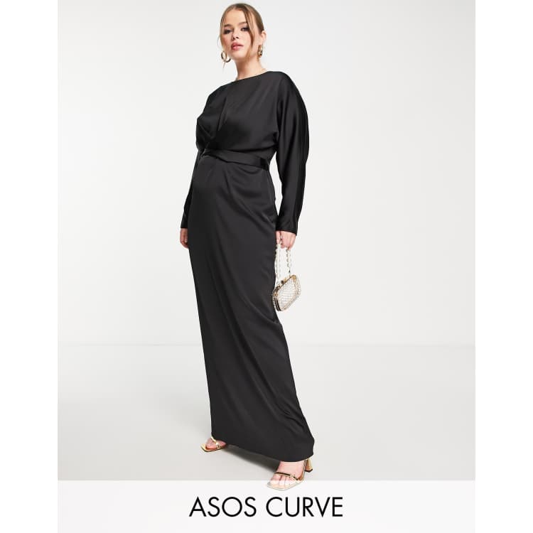 ASOS DESIGN Curve satin maxi dress with batwing sleeve and wrap