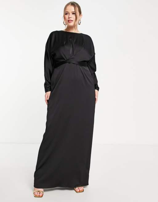 ASOS DESIGN satin long sleeve maxi dress with lace applique detail