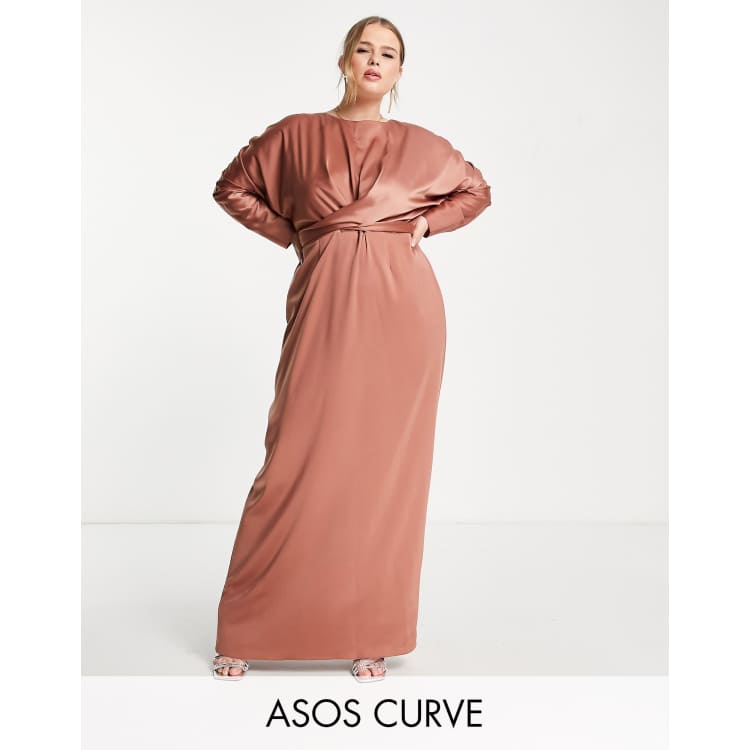 Asos design maxi dress with wrap waist with horn detail in satin sale