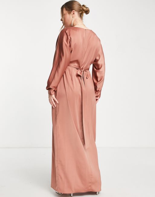 Asos design maxi dress with batwing sleeve and wrap waist in outlet satin