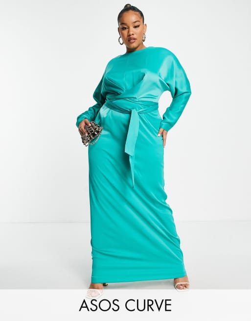 Asos design maxi dress with batwing sleeve and wrap waist in satin best sale