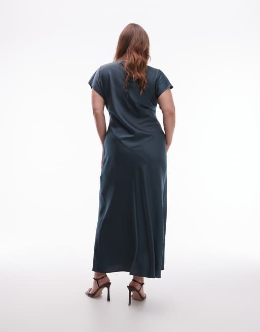 ASOS DESIGN Curve – Satin-Maxikleid in Grün mit Kappärmeln und Nahtdetail, 4 von 4
