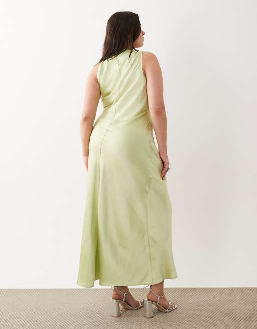 ASOS DESIGN Curve – Satin-Maxikleid in Limettengrün mit U-Ausschnitt, 4 von 4