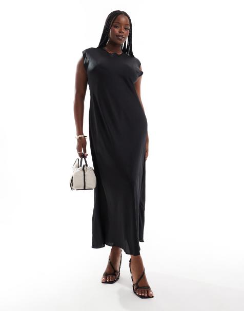 ASOS DESIGN Curve satin midi dress in black - view 1