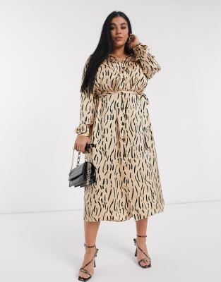 animal print shirt dress midi