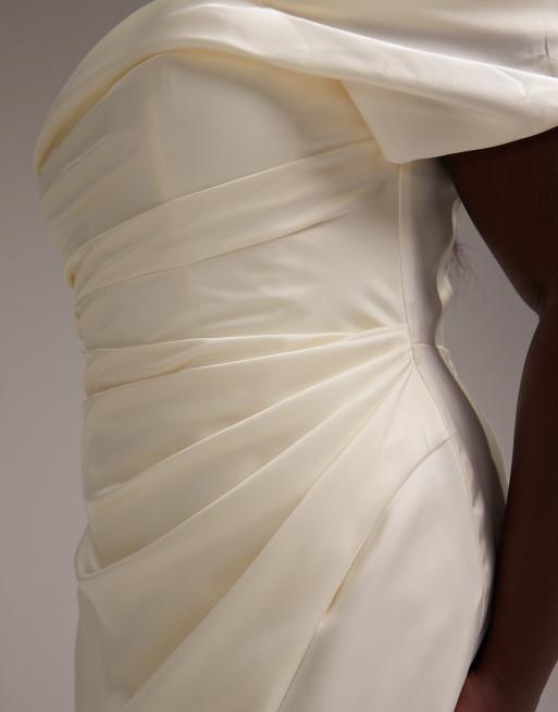 ASOS DESIGN Curve satin off shoulder mini dress in ivory