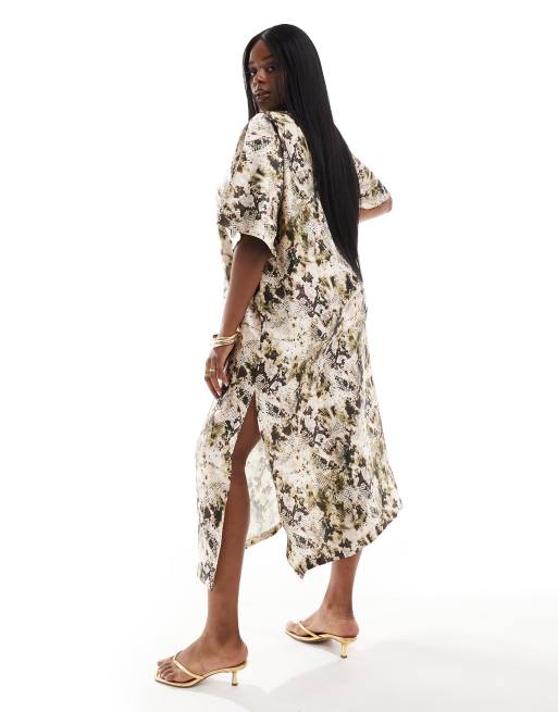 ASOS DESIGN Curve satin oversized midi t-shirt dress in snake print, 4 of 4