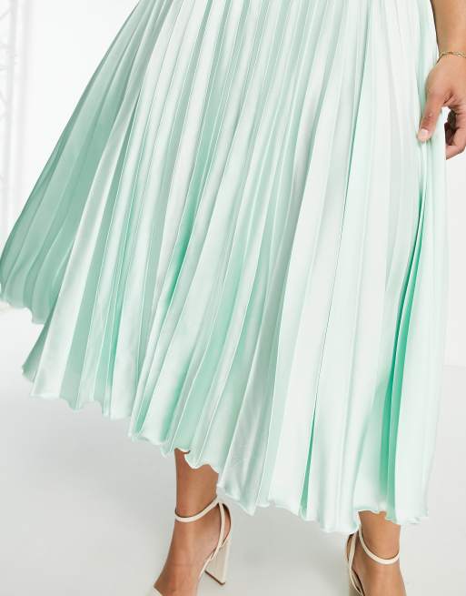 Asos green pleated midi skirt best sale