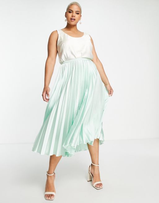 White satin pleated midi skirt sale