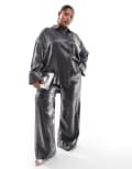 [ASOS DESIGN] ASOS DESIGN Curve satin pull on pants in silver (part of a set)-Grey 30 Silver