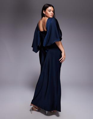 Asos Curve Asos Design Curve Satin Ruffle Cape Sleeves Maxi Dress With Open Back Detail And High Slit In Animal Print