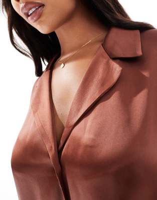 Asos Curve Asos Design Curve Satin Short Sleeve Shirt