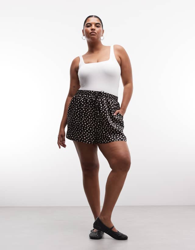 ASOS DESIGN Curve satin shorts in polka dot