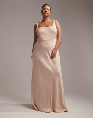 Satin square neck maxi hot sale dress