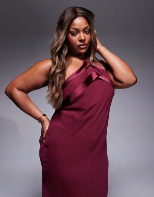 Asos Curve Asos Design Curve Satin Tape Halter Maxi Dress In Red