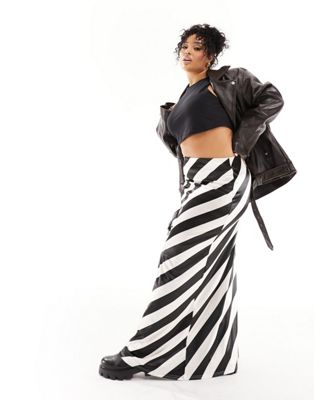 ASOS DESIGN Curve satin twill maxi skirt in mono stripe - ASOS Price Checker