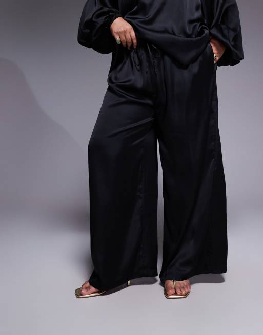 ASOS DESIGN Curve satin wide leg pants in black - part of a set, 2 of 5