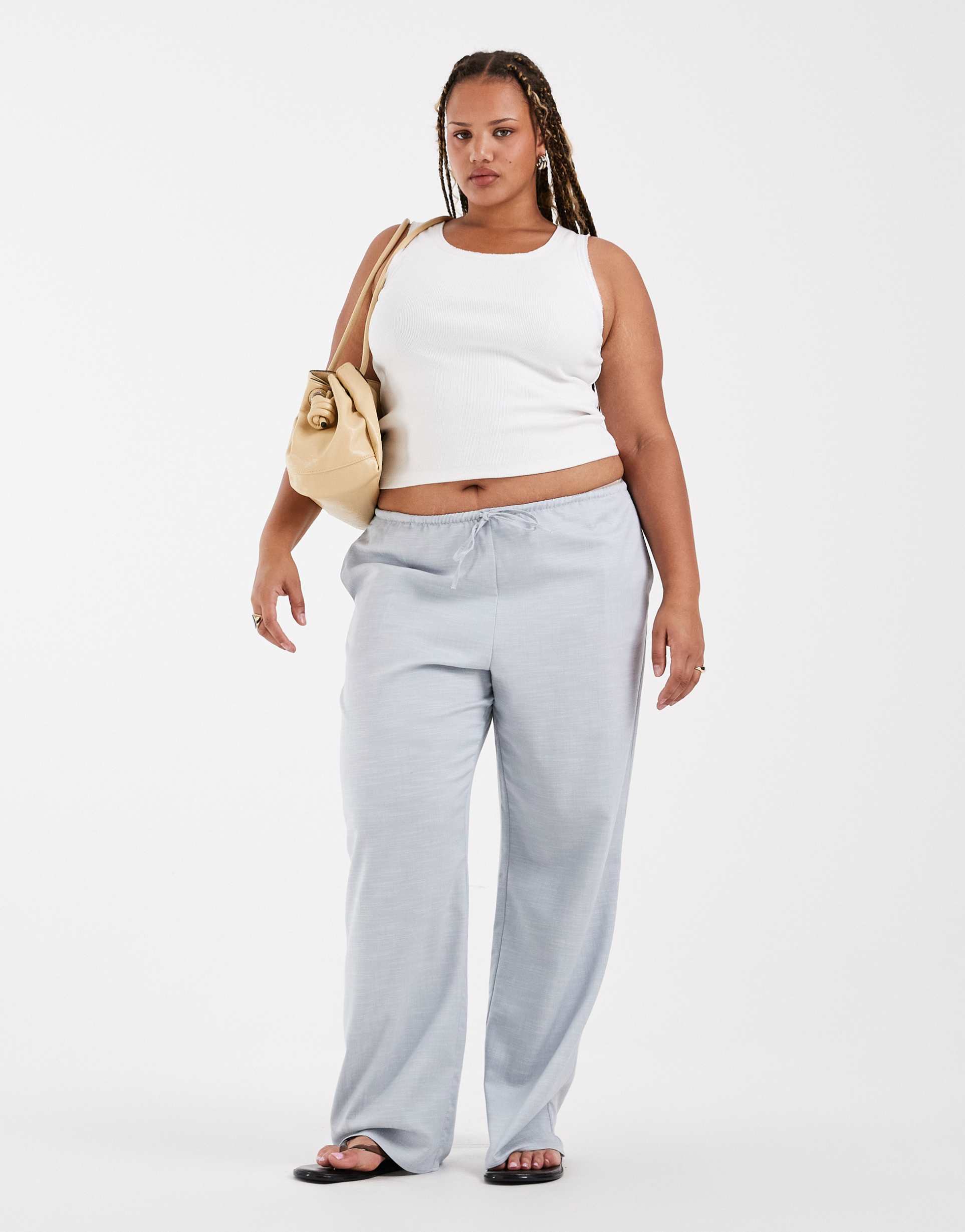 asos design curve satin wide leg pull-on pants in