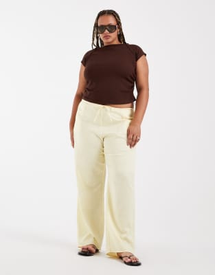 Asos Curve Asos Design Curve Satin Wide Leg Pull-on Pants In-yellow In Brown