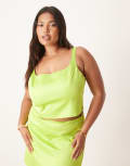[ASOS Curve] ASOS DESIGN Curve satin wide square neck cami top in lime green (part of a set) 18 Lime Green