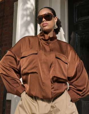 Asos Curve Asos Design Curve Satin Windbreaker In Brown