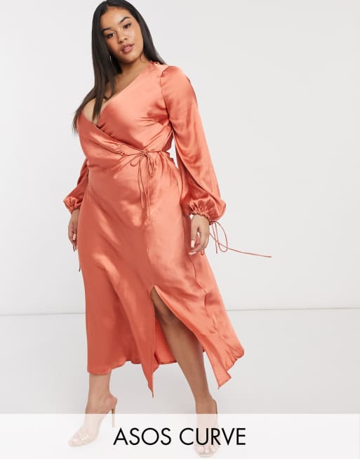 ASOS DESIGN Curve satin wrap front midi dress | ASOS