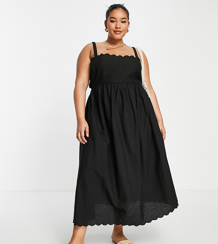 Plus-size dress by ASOS DESIGN %2Achef%27s kiss%2A Square neck Sleeveless style Scallop-edge trims Regular fit
