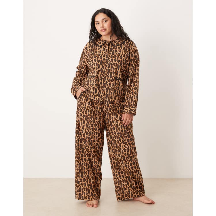 River Island Satin Animal Print Pyjamas Pink Leopard Animal Print