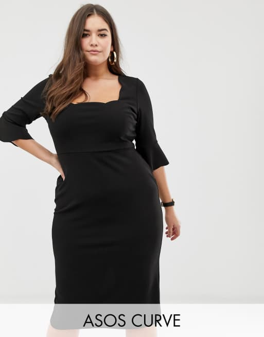 ASOS DESIGN Curve scallop neck pencil dress ASOS
