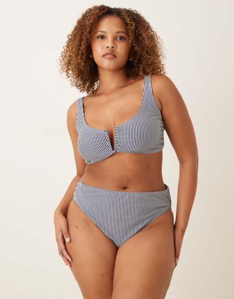 ASOS DESIGN Curve – Scarlet – Bikini w kolorze indygo w paski - view 1