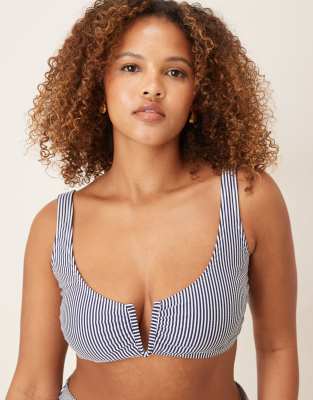 ASOS DESIGN Curve Scarlet Stripe Nissi v-wire bikini top in indigo